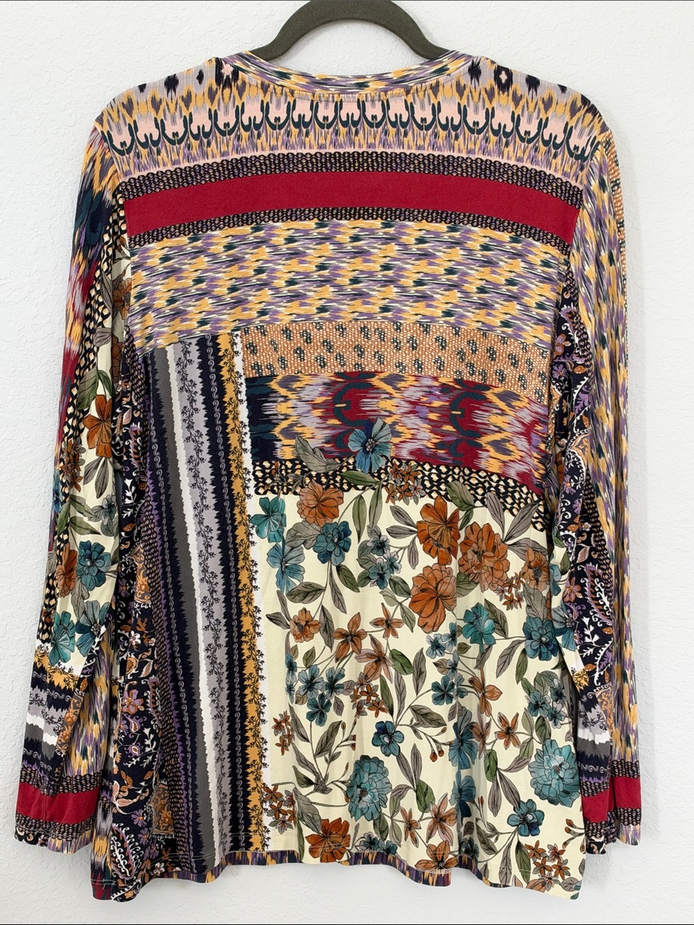 Johnny Was XL Mixed Print Floral Patchwork Long Sleeve Top Bamboo Blend Boho - Picture 3 of 4